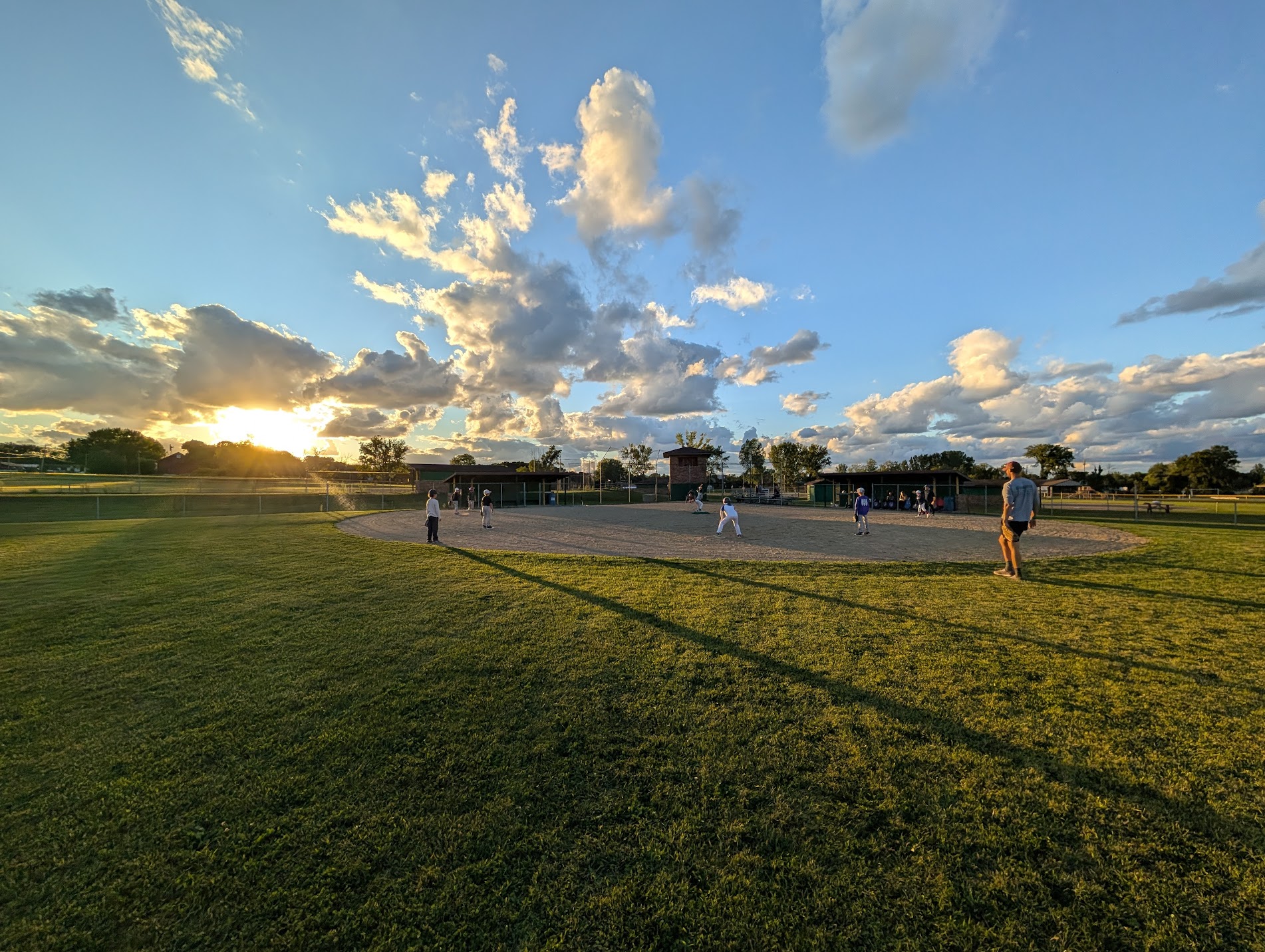 Baseball field at sunset at Coloma FOP Youth Sports Park