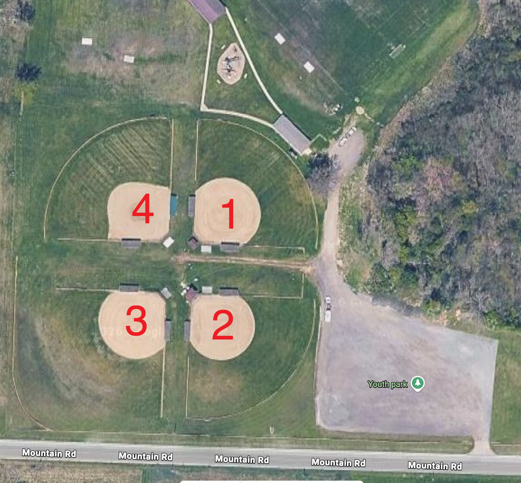 Field map showing field locations at Coloma FOP Youth Sports Park